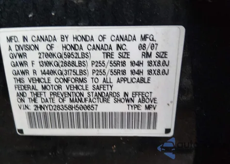 2008 Acura Mdx Technology Package z USA, uszkodzony, nr VIN 2HNYD28358H500657